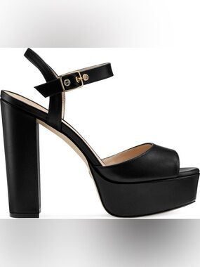 BRAND NEW Stuart Weitzman Black Leather Ryder 95 Platform Sandals Size 9 Medium